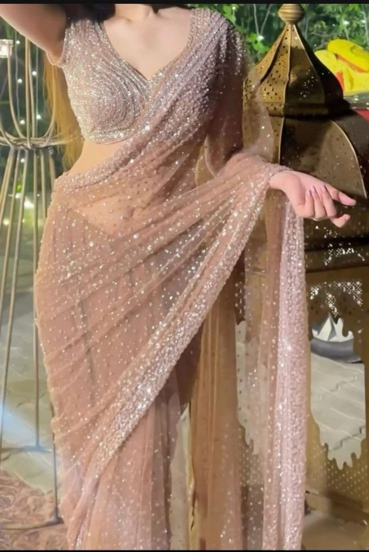 Champagne Crystal Saree