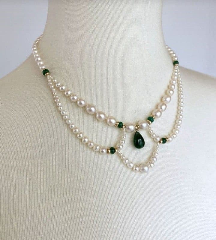 Pearl Emerald Layered Necklace