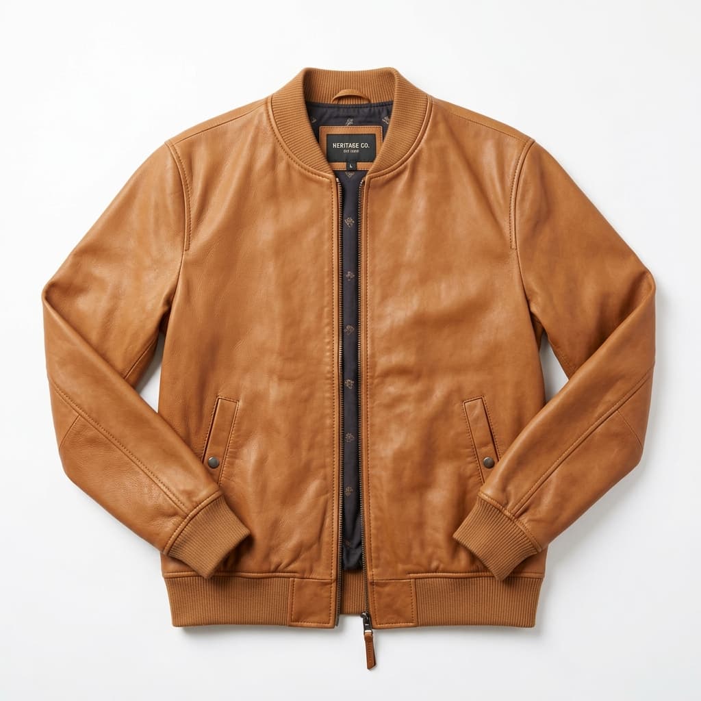 Tan Leather Bomber