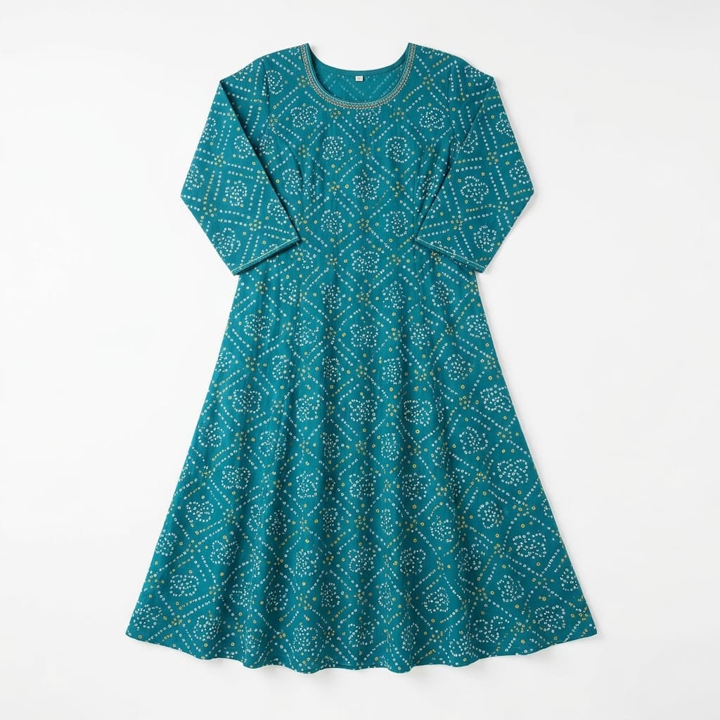 Teal Bandhani A-Line Kurti
