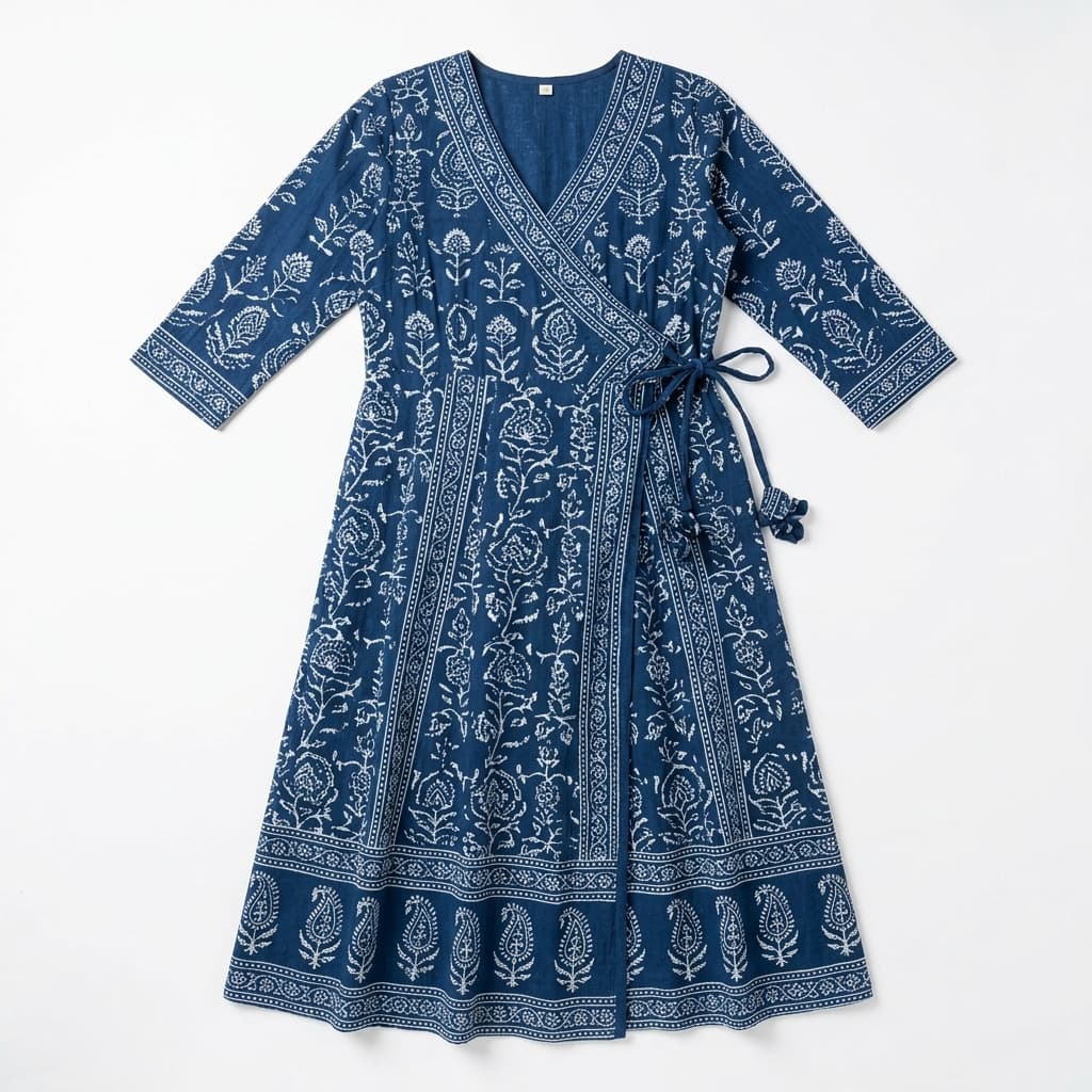 Indigo Block Print Angrakha