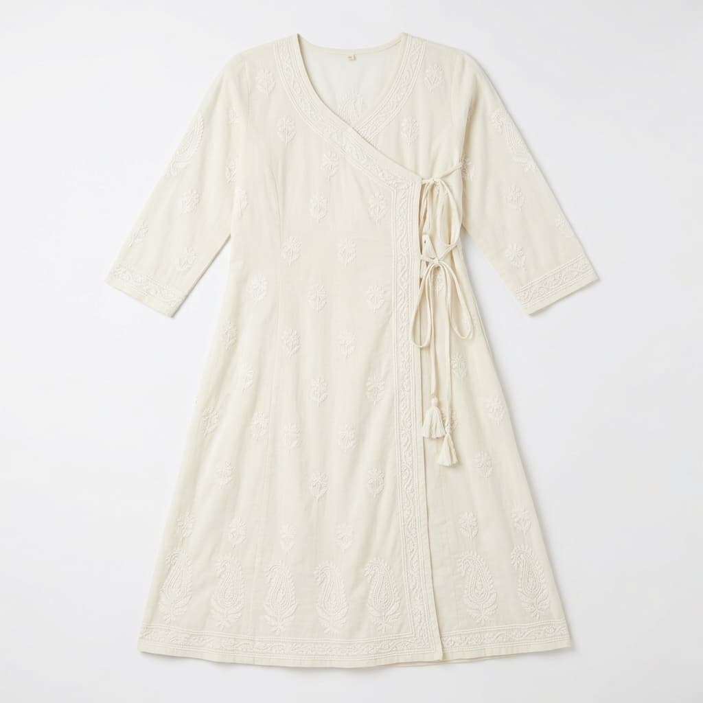 Ivory Chikankari Angrakha