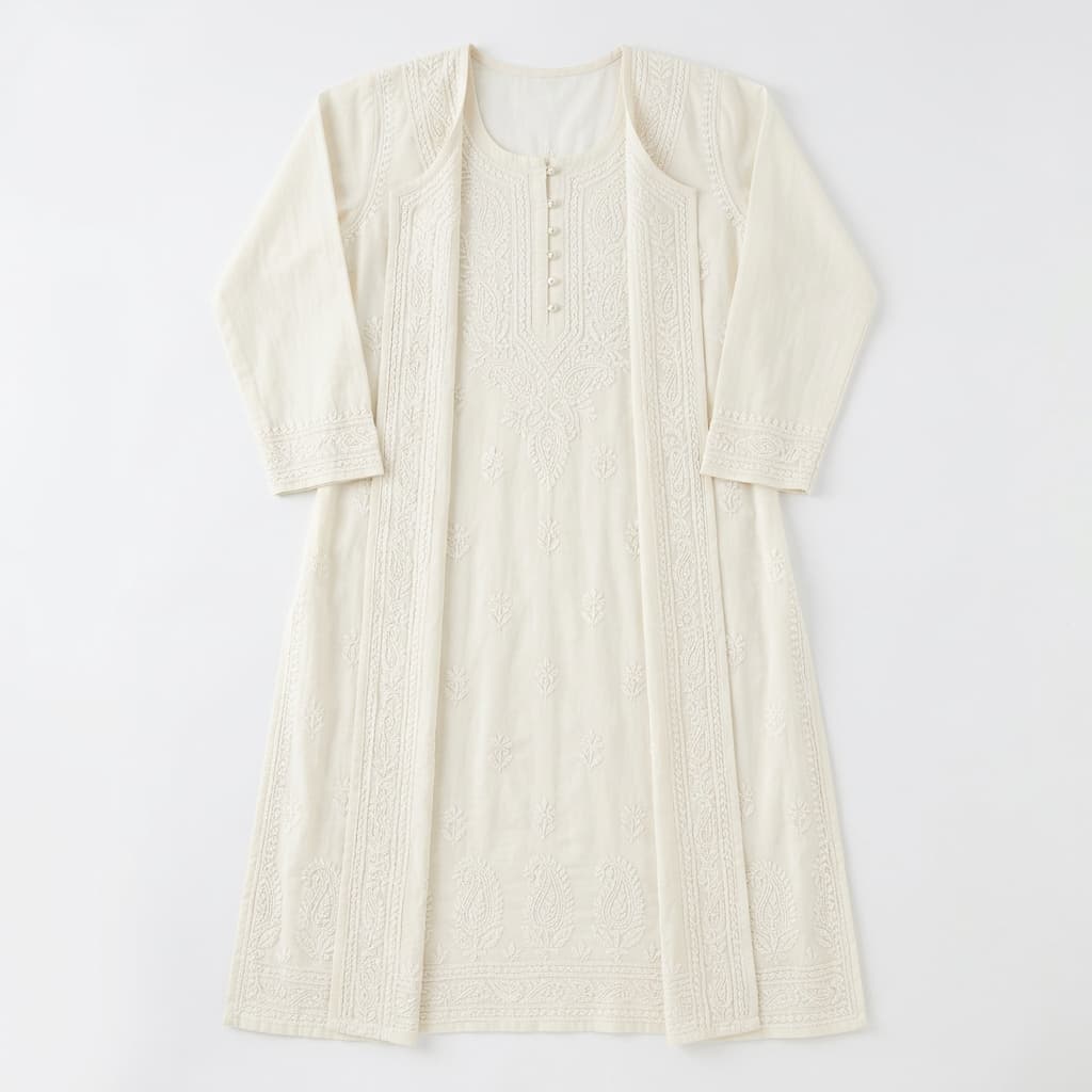 Ivory Chikankari Jacket Kurti