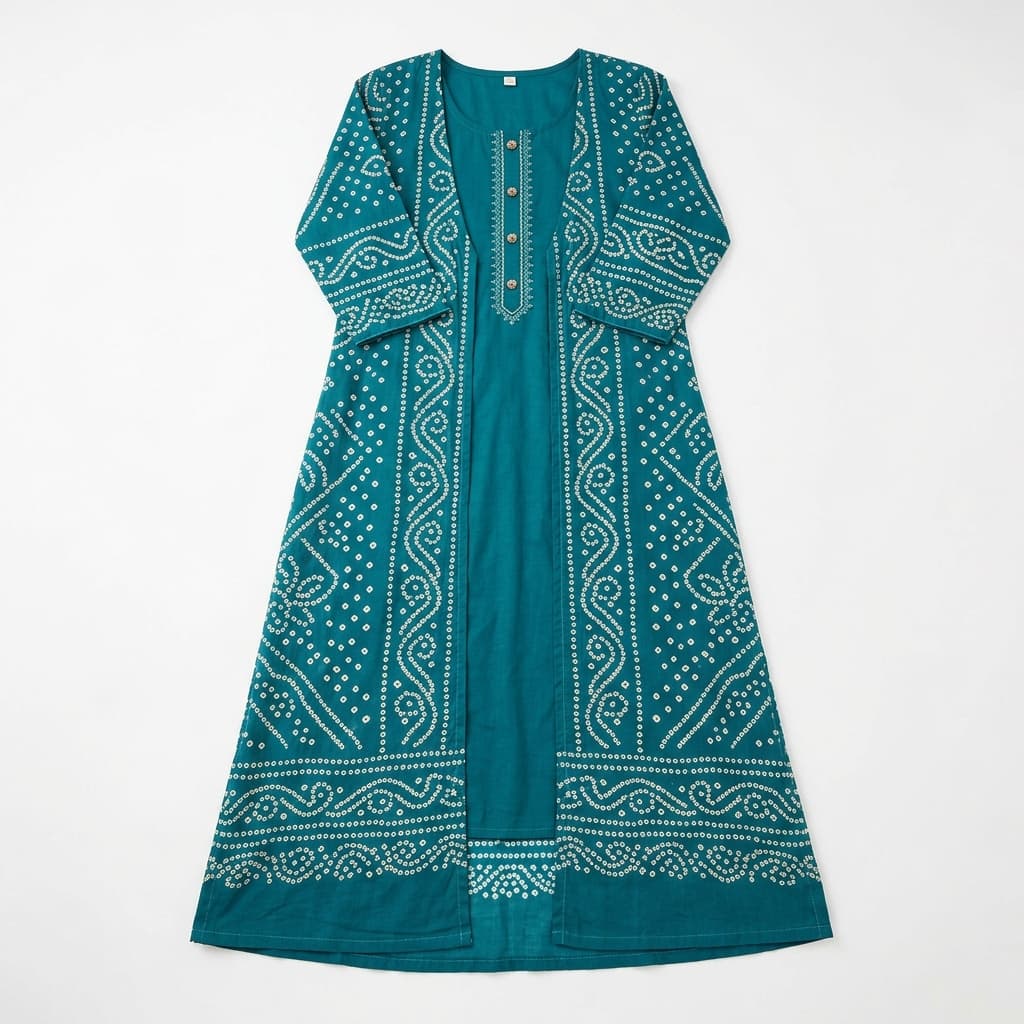 Teal Bandhani Jacket Kurti