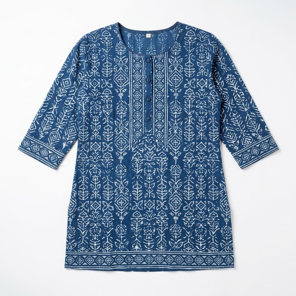 Indigo Block Print Short Kurti