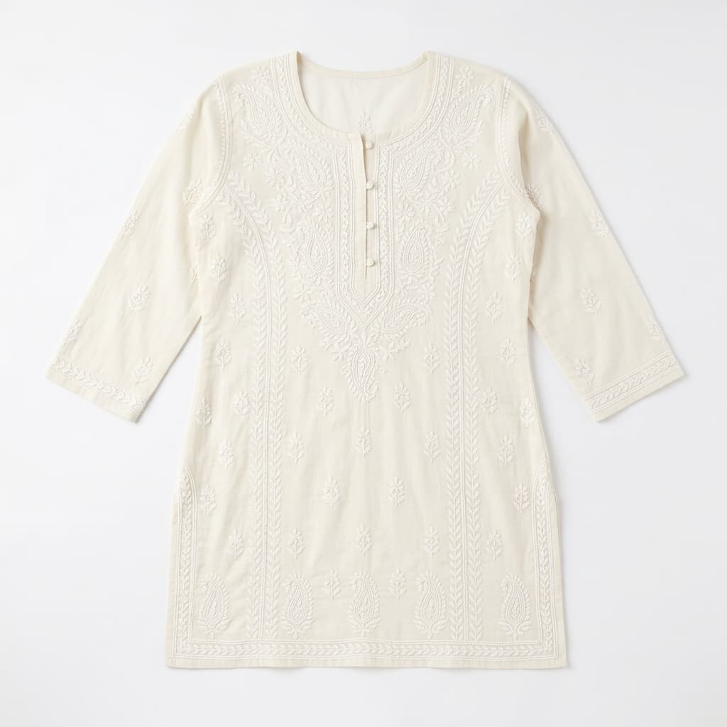 Ivory Chikankari Short Kurti