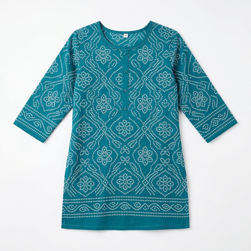 Teal Bandhani Short Kurti