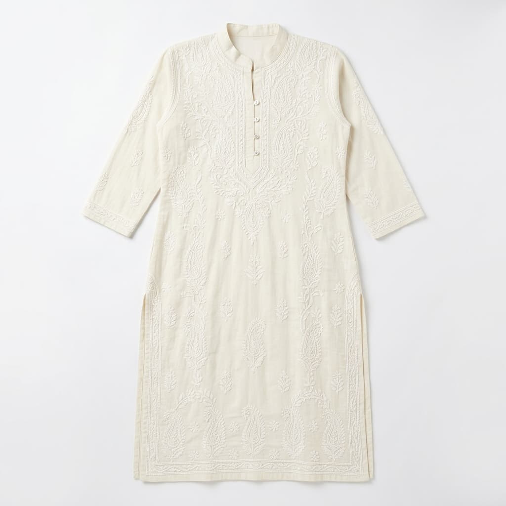 Ivory Chikankari Straight Kurti