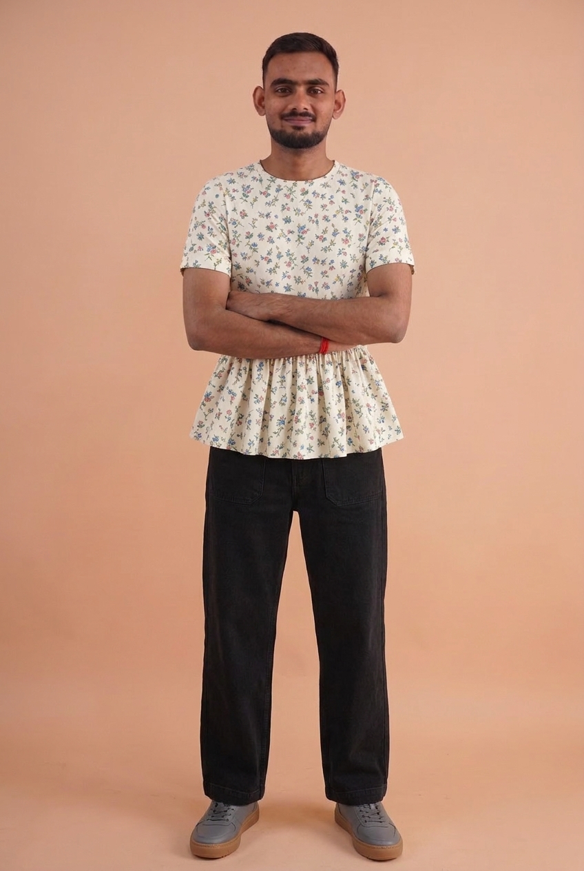 Jet Black Baggy · Grey Low Sneaker · Floral Peplum Top